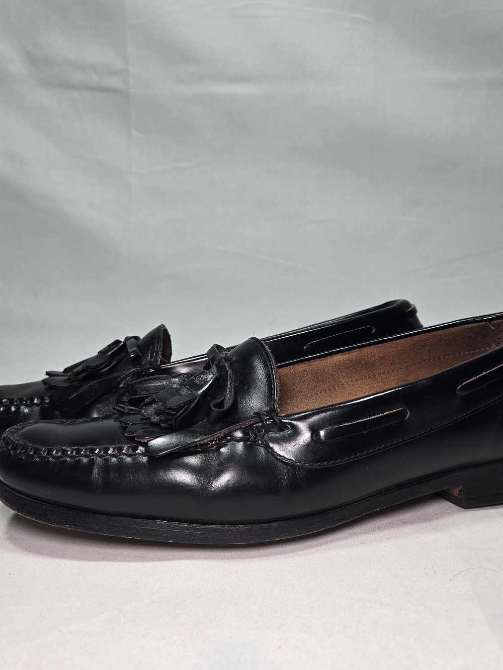 Cole Haan Handsewn Black Leather Tassel Loafers Mens 10 Made in USA Luxury